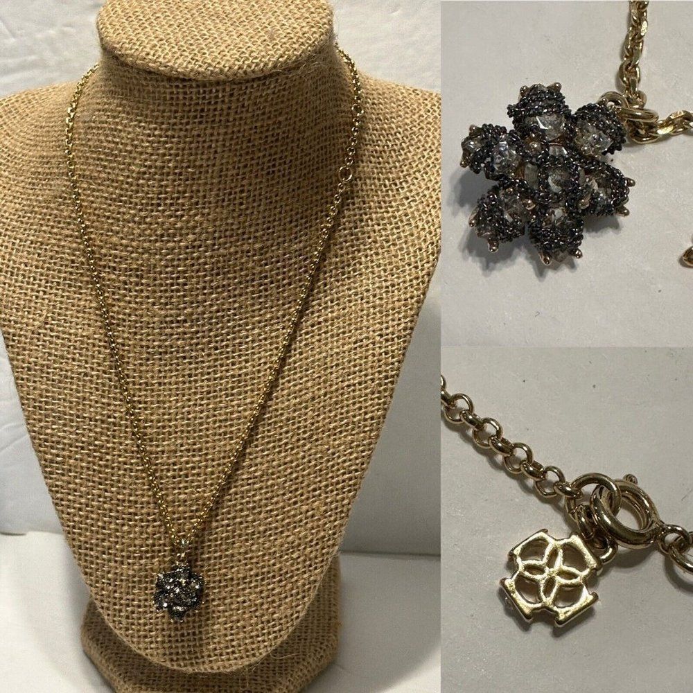 Ann Taylor Gold Tone Floral Rhinestone Pendant Necklace Chain Wrapped 16-19”